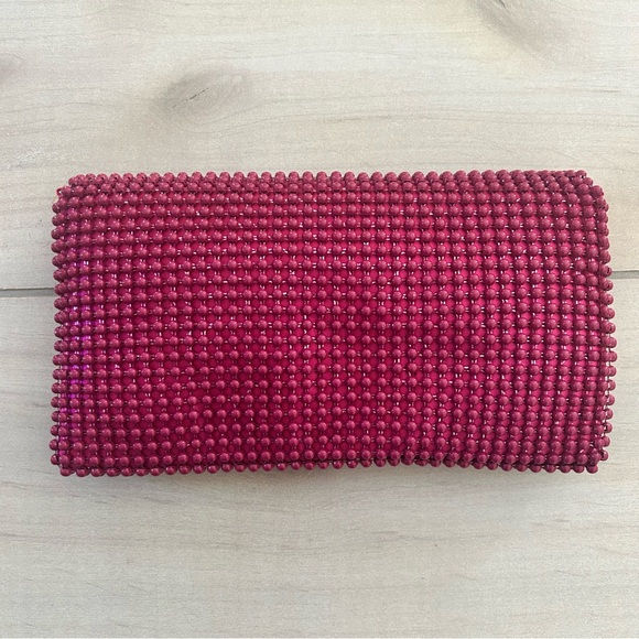 NWT BCBGMaxAzria Pink Beaded Silver Chain Strap Clutch Handbag - Picture 8 of 8